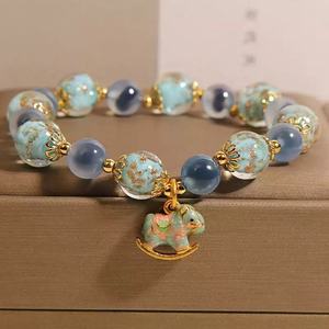 Bracelet à paillettes bleues avec breloque éléphant, en verre et strass, pour femme, cadeau, bijoux - Product Image 3