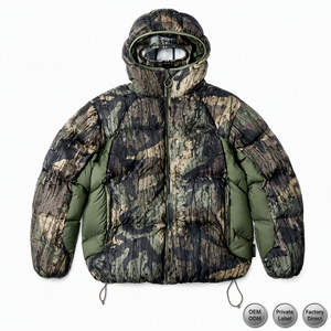 Veste matelassée d'hiver camouflage personnalisée OEM avec capuche et protection faciale, <span class=keywords><strong>manteau</strong></span> matelassé coupe-vent chaud pour <span class=keywords><strong>homme</strong></span> - Product Image 1
