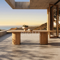 Ensemble de salle à manger de jardin en teck naturel massif, table de patio extérieure résistante aux intempéries avec chaises