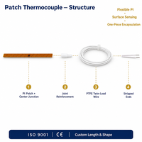 HUADONG Resin Encapsulated Flexible Patch Thermocouple, Polyimide Surface Temp Sensor for Molds & Pipelines