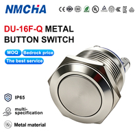 Interrupteur à bouton-poussoir métallique étanche IP65 à surface plane DU-16F-Q avec panneau en acier inoxydable brossé et joint résistant à la corrosion.