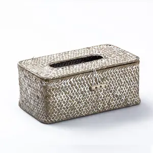 Hete Verkoop Zeegras Stro Geweven Tissue Cover Box Houders Voor Huisdecoratie