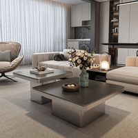 Table basse modulaire carrée durable de style italien, surface en dalle de pierre, pour petits appartements, style moderne minimaliste