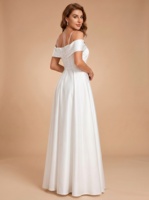 Robe de mariée en satin, coupe princesse, épaules dénudées, avec nœud, sur mesure, en satin ivoire