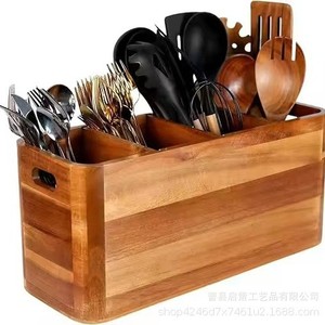 Caja organizadora de cubiertos de madera de 37 cm x 15,2 cm x 11,5 cm con compartimentos para almacenamiento en la mesa de la cocina - Product Image 5