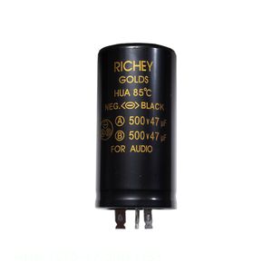 Manufacturer Channel 47uF+47uF 500V HUA Lugged Ecap HUA-3570-47-500-MS3 <b>Clamp</b> Mount Capacitor - Product Image 1