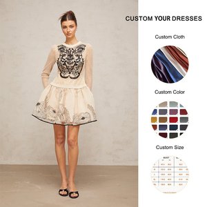 Magnifique robe courte brodée de fleurs pour femmes pour les rassemblements sociaux Spandex Options de tissu personnalisable naturel Volants - Product Image 1