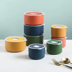 Bol rond scellé en céramique de ml, boîte à Lunch Portable à bonbons avec couvercle, bol frais en porcelaine pour micro-ondes four de bureau