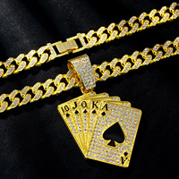 Collar con Colgante Royal Flush Iced Out para Hombre, Cadena Cubana de Aleación de Zinc, Color Dorado, Joyería Hip Hop, Collar Masculino de Moda