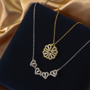 Collar de Cadena con Colgante de Trébol de Cuatro Hojas y <span class=keywords><strong>4</strong></span> Corazones para Mujer, Joyería de Circonita Cúbica Chapada a la Moda - Product Image 2