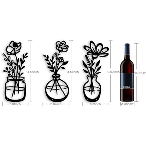 3-piece set of black metal <b>flower</b> <b>wall</b> hangings, <b>wall</b> art metal sculptures, suitable for hanging in bedrooms and living rooms. - Product Image 1