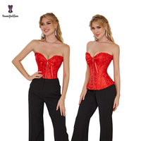 Fermeture à glissière avant à lacets désossé victorien Corsets et Bustier Sexy Body Shapewear rouge et noir sans bretelles Corset femmes avec fermeture éclair