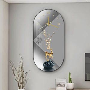 Thời trang sang trọng khung hình bầu dục sơn đồng hồ hội trường nhà hàng trang trí nhà lớn sáng tạo pha lê sứ tường sơn đồng hồ - Product Image 6