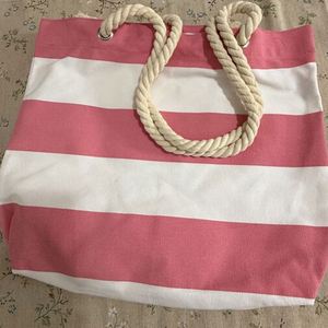 Sac fourre-tout en coton rayé écologique en gros, réutilisable, recyclé, pour les courses, avec poignées en corde - Product Image 2