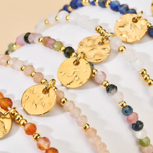 Bracelet bohème en pierres naturelles facettées, bracelet en cristal coloré avec accessoires en acier inoxydable, bijoux pour femmes - Product Image 2