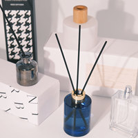 C&H Offre Spéciale – Diffuseur de Parfum d'Ambiance de Luxe en Verre Bleu et Orange avec Logo Personnalisé, Bâtonnets en Rotin et Coffret Cadeau – Vente en Gros