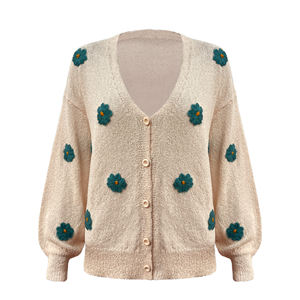 Cárdigan de punto bordado de fabricante de prendas de punto personalizadas cárdigan de algodón <span class=keywords><strong>con</strong></span> patrón de <span class=keywords><strong>pistilo</strong></span> de manga larga suéter de punto para mujer - Product Image 5