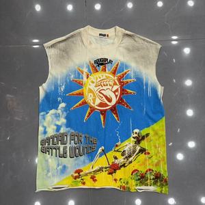 Camisetas de hombre sin mangas con estampado de calavera gótica, lavado ácido, de alta calidad, con perforaciones, estilo Rough Play, novedad de verano a bajo precio. - Product Image 1