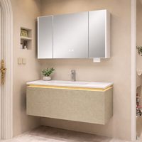 Meuble-lavabo mural flottant contemporain pour petite salle de bain avec miroir et espace de rangement – Solution de rangement gain de place pour salle de bain