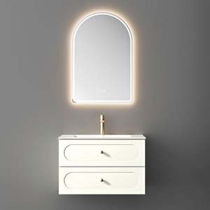 Mueble de Baño Pequeño Blanco con Lavabo, Encimera y Gabinete de Pared para Apartamento o Proyecto Hotelero - Product Image 1