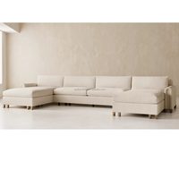 Canapé modulaire sectionnel moderne en tissu avec cadre en bois massif, double chaise longue, design en U, pieds en bois pour salon et chambre