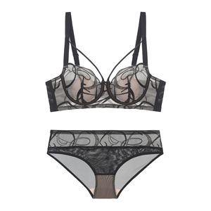 Conjunto de Lencería Francesa para Mujer, Sexy, con Bordado de Pintura a Tinta, Encaje, Sujetador de Algodón Fino, Copa Grande, con Malla Ocultadora - Product Image 2