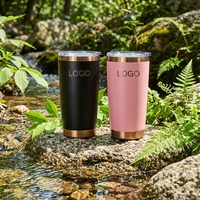 Gobelet isotherme en acier inoxydable à double paroi, plaqué cuivre, 20 oz, avec revêtement en poudre, gravure laser, logo personnalisé