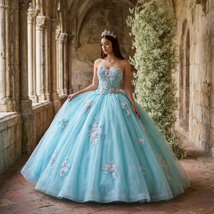 Nouvelle Robe de Mariée Moderne Quinceanera avec Appliques en Dentelle, Fleurs 3D, Corset, Perles, Broderies, Cristaux, Robe de Bal, Décolleté en Cœur - Product Image 1