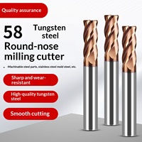 Fraise à bout rond en acier au tungstène 58HRC, 4 cannelures, pour usinage CNC de l'acier, de l'acier inoxydable et de l'acier moulé