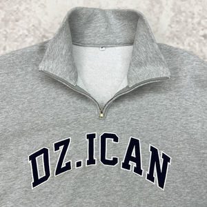 Sudadera con Capucha Personalizada de Estilo Urbano, Hombros Caídos, Algodón Grueso, Bordada, Cuello Alto Simulado, Sudadera Extra Grande con Cierre de Cremallera de Cuarto para Hombre - Product Image 4