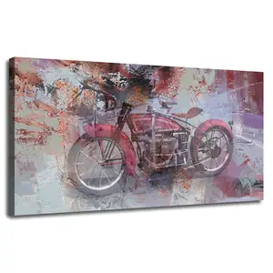 Original Art Modern Red Motorcycle Canvas Wall Art OEM & ODM Printing Painting for Home Decoration