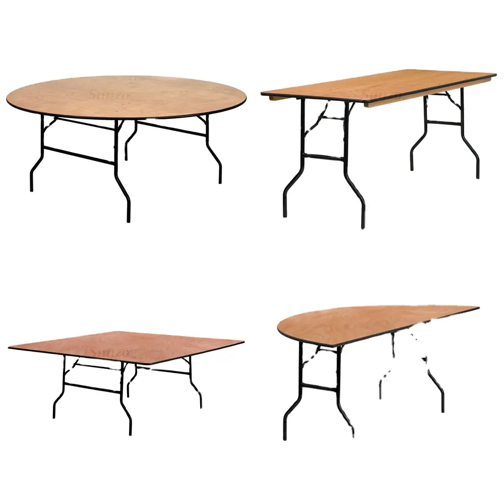 Wholesale Restaurant Wedding Event Round Dining Banquet Folding Table Wood Fold Tables