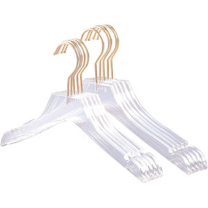 Cintres en plastique transparent personnalisés avec logo pour magasin de vêtements, crochet doré, pour robes de mariée, costumes, manteaux, pantalons, cintres en acrylique pour vêtements - Product Image 1