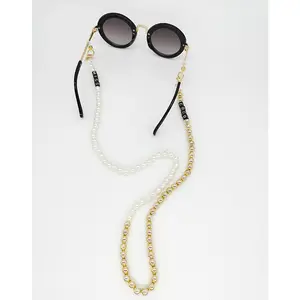 Corrente de óculos de ouro e pérola, design personalizado, contas brilhantes, suporte de máscara, vendas quentes, corrente de máscara