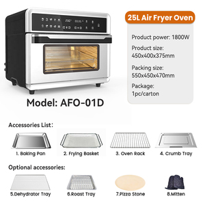 Four multifonction 25L en acier inoxydable, <span class=keywords><strong>friteuse</strong></span> à air électrique, grille-pain et four à pizza combinés avec écran tactile numérique pour la cuisson à domicile - Product Image 2
