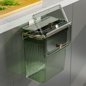 Transparent Wall Mounted Trash Can With Lid Green 7L Kitchen Odor Proof Storage - Product Image 1