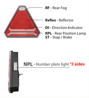Feux de camion LED combinés en triangles, feux arrière néon LED pour camion, homologués E-mark 12/24V avec réflecteur, clignotant, feux de position et feux de brouillard arrière