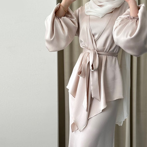 Nuevo Diseño, Kaftán Dubai Modesto de 2 Piezas, Transpirable, Largo hasta el Suelo, Manga Larga, Conjunto de Vestido Abaya, Satén Viscosa, Marca <span class=keywords><strong>ZY</strong></span> para Damas Árabes - Product Image 6