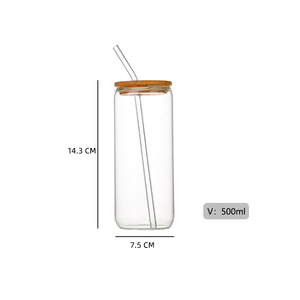 Vaso <span class=keywords><strong>de</strong></span> <span class=keywords><strong>Vidrio</strong></span> <span class=keywords><strong>de</strong></span> Borosilicato con Logotipo Personalizado, con Pajita, Tapa <span class=keywords><strong>de</strong></span> Bambú y Cepillo, para Café y Jugos - Product Image 2