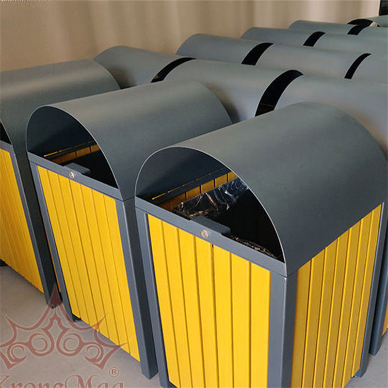 Commercial Outdoor Modern Wood Slat Garbage
