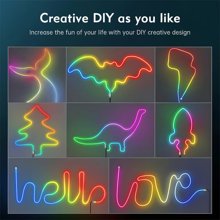 Smart APP Control RGBIC LED Neon Light Strips 5V USB IP65 Waterproof Full Kit for Gaming Room & Christmas Deco