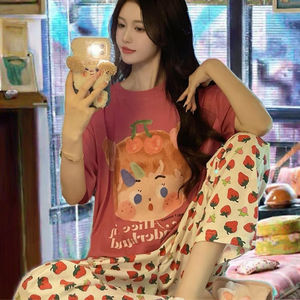 <b>Women's</b> Breathable Casual Sweet Cute Cartoon Pattern Loungewear Set Spring Autumn Large Size Elastic Waist Long <b>Pants</b> Short - Product Image 2