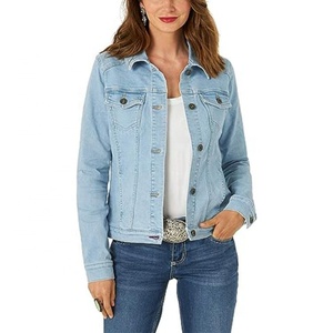 Chaqueta Vaquera de Mezclilla Elástica Personalizada al por Mayor para Mujer, Chaqueta de Mezclilla Azul de Algodón para Invierno, Tops de Mezclilla Lisos para Mujer - Product Image 4