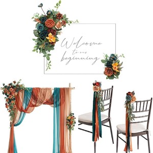 Ensemble de guirlande suspendue de fleurs de banc d'allée de huit pièces fleurs artificielles en soie pour la cérémonie de mariage - Product Image 5