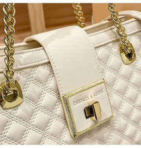 <span class=keywords><strong>Bolso</strong></span> de mano grande de moda para <span class=keywords><strong>mujer</strong></span> 2025 con forro de <span class=keywords><strong>cadena</strong></span> a cuadros impermeable con doble asa para invierno - Product Image 6