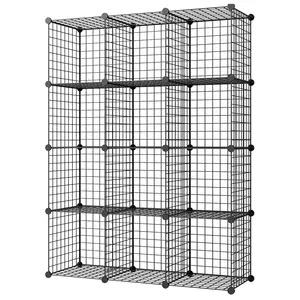 Wire Cube Storage, Metal Grid Organizer, Stackable Bookcase, Ideal for Living Room, Bedroom Office, Garage