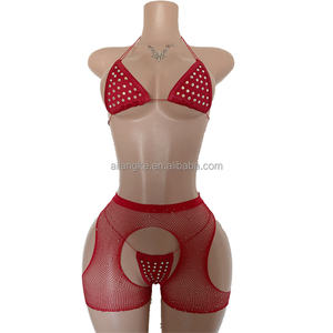 Pakaian Tari Eksotis Grosir Desainer Pakaian Penari Striptis Lingerie Seksi Set Bikini Jaring - Product Image 3