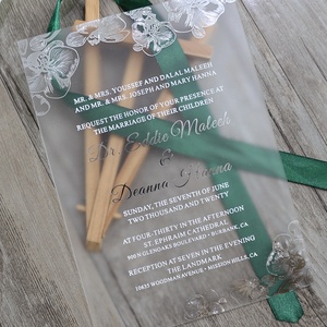 Carte d'invitation de <span class=keywords><strong>mariage</strong></span> en acrylique givré, pièces, avec impression florale, couleur argent - Product Image 4