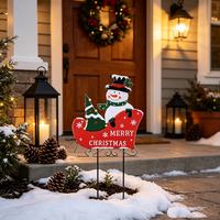 Décorations de Noël : Piquets de jardin en métal Bonhomme de neige et traîneau pour la décoration extérieure de patio et de jardin