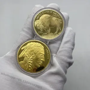 Moneda chapada en oro Insignia de belleza Estados Unidos de América 1 onza troy chapado en oro Búfalo 100 minutos. Moneda de recuerdo